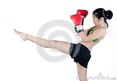 Boxer Woman With Red Glove Stock Photo