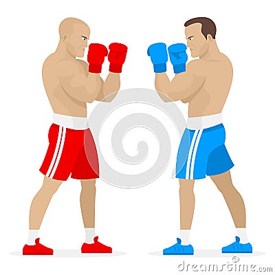 Boxers athletes stand in rack Vector Illustration