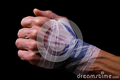 boxers sweaty hand wrapping with tape Stock Photo