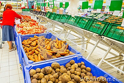 Crates of vegetables in the store. Editorial Stock Photo