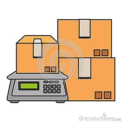 boxes carton packing with digital balance Cartoon Illustration