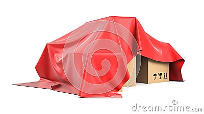 Boxes covered from above a red silk cloth Stock Photo