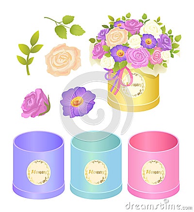 Boxes and Flowers Collection Vector Illustration Vector Illustration