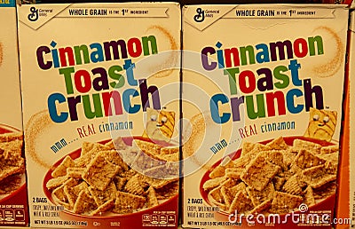 Boxes of General Mills Cinnamon Toast Crunch Cereal Editorial Stock Photo