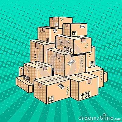 Boxes with goods pop art vector illustration Vector Illustration