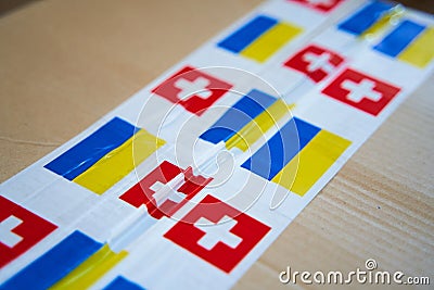 Boxes with humanitarian aid for Ukraine in volunteer centre warehouse Editorial Stock Photo