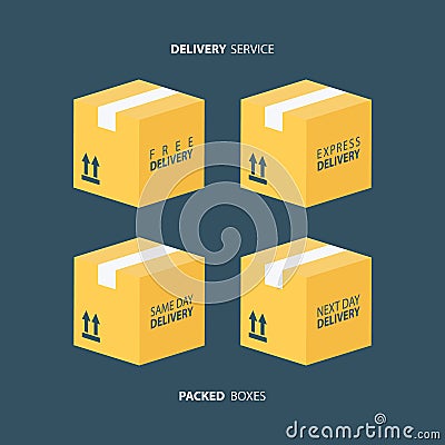 Boxes icons set. Packed boxes. Delivery service. Carton package box icons. Vector Illustration