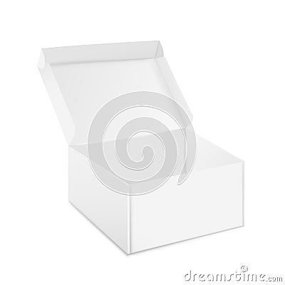 Boxes mockup. Open and closed realistic white cardboard package, paper gift box design template. Vector medicine and Vector Illustration