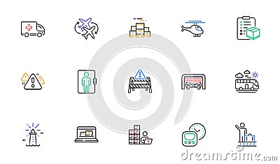 Boxes pallet, Warning and Warning road line icons for website, printing. For design. Vector Vector Illustration
