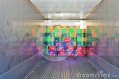 Boxes in a refrigerated container Editorial Stock Photo