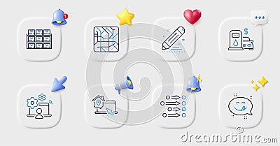 Boxes shelf, Order and Brand contract line icons. For web app, printing. Vector Vector Illustration