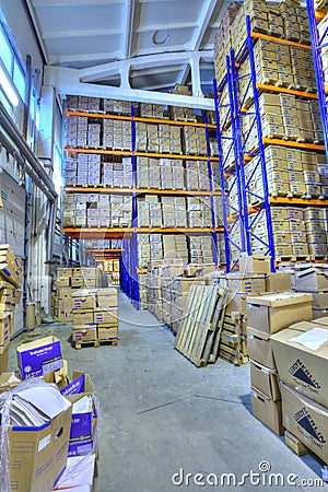 Boxes of stored records in warehouse, secure document storage fa Editorial Stock Photo