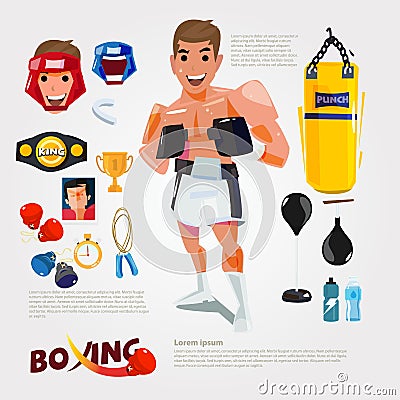 Boxing character with gym training equipment - vector Vector Illustration