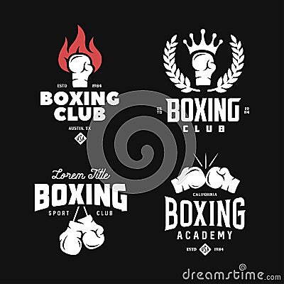 Boxing club labels set. Vector vintage illustration. Vector Illustration