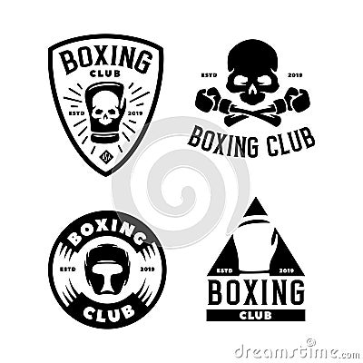 Boxing club labels set. Vector vintage illustration. Vector Illustration