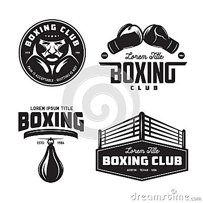Boxing club labels set. Vector vintage illustration. Vector Illustration