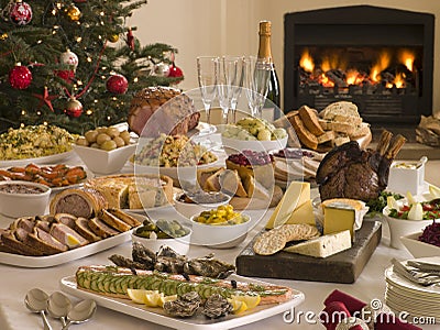 Boxing Day Buffet Lunch Christmas Tree Stock Photo