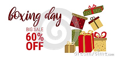 Boxing Day. Horizontal banner. Color Holiday Boxes Vector Illustration