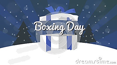 Boxing Day Sale Design with Gift Box, Snowfall, and Bokeh Effect. Vector Illustration