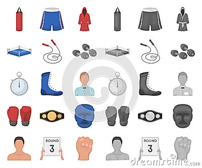 Boxing extreme sports cartoon,mono icons in set collection for design. Boxer and attributes vector symbol stock web Vector Illustration