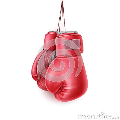 Vector red pair of boxing glove on lace realistic Vector Illustration