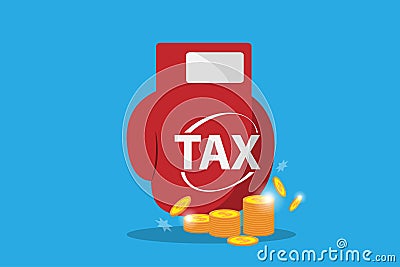 Boxing glove hit on stack of golden coins, tax and business concept Vector Illustration