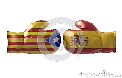 Boxing gloves with Catalonia and Spain flag Cartoon Illustration