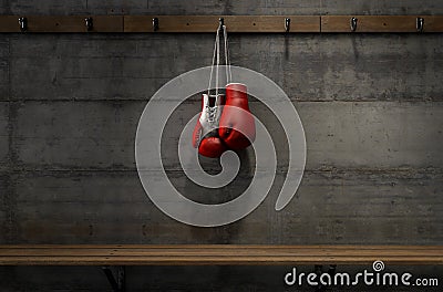 Boxing Gloves Hanging In Change Room Stock Photo