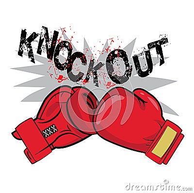 Boxing Gloves And Text Knock Out. Boxing Emblem Label Badge T-Shirt Design Boxing Fight Theme. Vector Illustration
