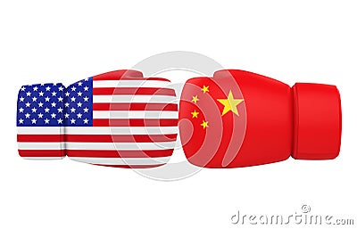 Boxing Gloves with USA and China flags Stock Photo