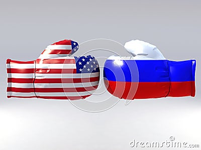 Boxing gloves with Usa and Russia flag Cartoon Illustration