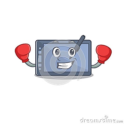 Boxing graphic tablet character with the cartoon Vector Illustration