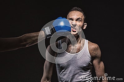 Boxing kick in the face Stock Photo