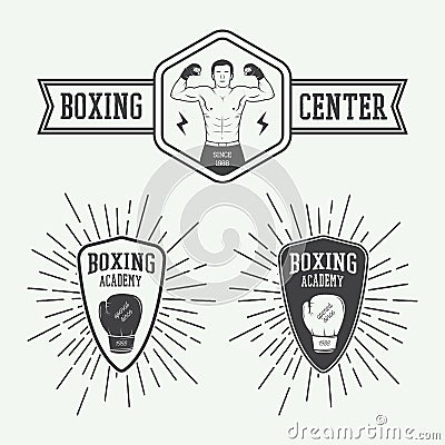 Boxing and martial arts logo badges and labels in vintage style. Vector Illustration