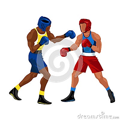 Boxing match in ring flat poster. Professional boxers in sportswear and equipment having battle spectacle event vector Vector Illustration