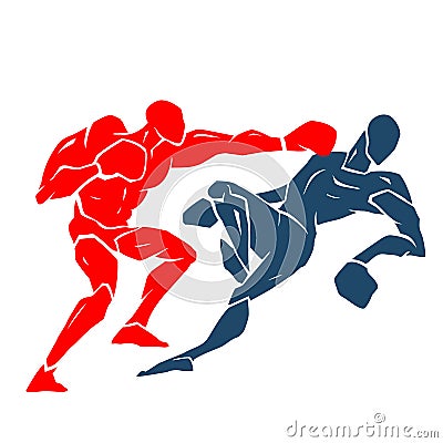 Boxing match. Silhouette of two professional boxer Cartoon Illustration
