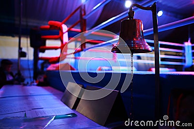 Boxing ring and bell Stock Photo