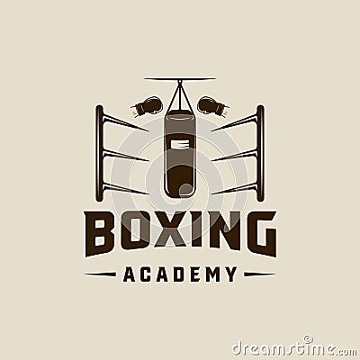 boxing ring and punch bag logo vector vintage illustration template icon graphic design. fight sport sign or symbol for academy Vector Illustration
