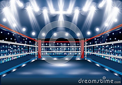 Boxing Ring with Spotlights. Stock Photo