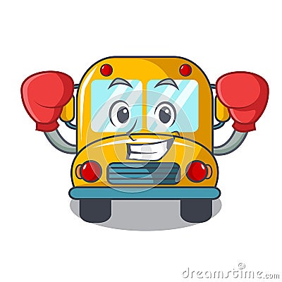 Boxing school bus character cartoon Vector Illustration