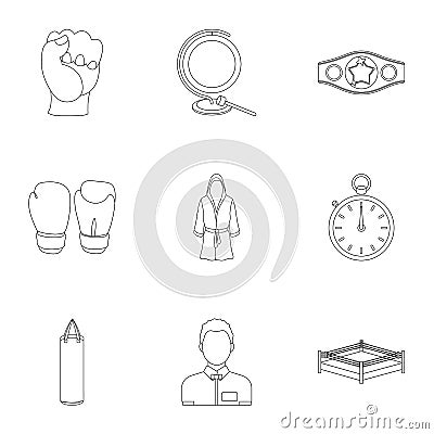 Boxing set icons in outline style. Big collection of boxing vector symbol stock illustration Vector Illustration