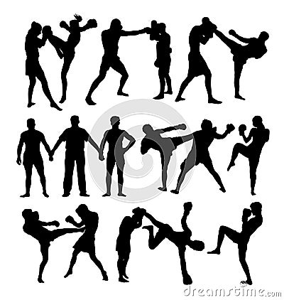 Boxing Sport Activity Silhouettes Vector Illustration