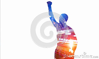 Boxing sport concept. Mixed media . Mixed media Stock Photo