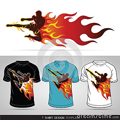 Boxing sport with fire. T-shirt design. Vector Illustration