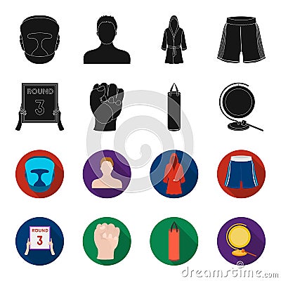Boxing, sport, round, hand. Boxing set collection icons in black,flet style vector symbol stock illustration web. Vector Illustration