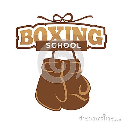 Boxing sport school isolated emblem with gloves illustration Vector Illustration