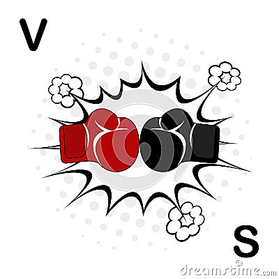 Boxing sport training icon. Boxing gloves fight icon, red vs black. collision of mittens of rivals against the background Vector Illustration