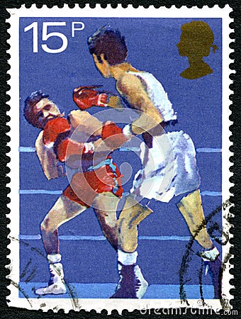 Boxing UK Postage Stamp Editorial Stock Photo