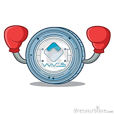 Boxing Waves coin character cartoon Vector Illustration