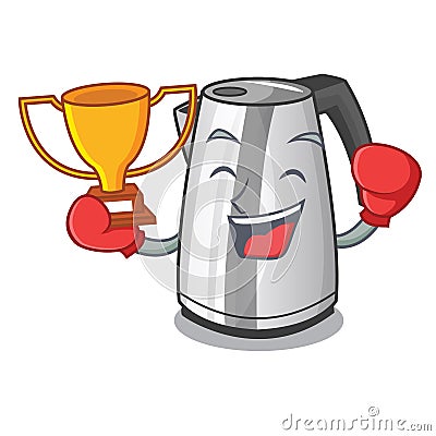 Boxing winner mascot cartoon household kitchen electric kettle Vector Illustration